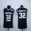 Basket-ball cousu Brigham Young Cougars Maillots Jimmer Fredette Marine Bleu Blanc # 32 Jimmer Fredette Chemises Maillot Universitaire