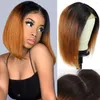 Perruque Bob Lace Front Wig Remy brésilienne lisse, cheveux naturels courts ombrés, 13x1 T, à reflets, pour femmes