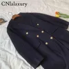 Women's Down Parkas Cnlalaxury秋の女性ダークブルーダブルフェイスウールコート長袖