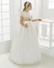 Mädchenkleider 2022 Est -Festzug Erste Kommunion für Mädchen Weißes Satin -Spitzen -Empire -Blume Hochzeiten
