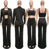 Kvinnors tvåbitar byxor Adogirl Kvinnor Blazer 3 -stycken Set Elegant Office Lady Business Suits Camisole Crop Top Long Sleeve Jacket Wide Leg Pants Outfits 220902