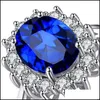 Anéis de banda Criada Anel Blue Sapphire Ring Princess Crown Halo noivado Anéis de casamento 925 Sterling Sier For Women 2021 1227 T2 Vipjewel DH7WB