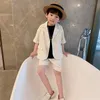 Children's Clothing Sets Summer Short Sleeve Suits Set Boys Girls Korean Blazer Shorts 2pcs Clothes Set Kids Performance Party Costume 20220902 E3