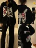 Женские толстые толчки на молнии Y2K Harajuku Shop Skull Print Goth Women Grunge Jacket Cooled Solid Color Retro Whotshirt