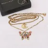 Designer Brand Letter Pendant Necklaces 18K Gold Plated Butterfly Geometry Crystal Pearl Rhinestone Double Collar Chain Necklace Women Party Jewelry Accessories