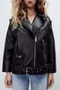 Women's Leather Faux motorcycle leather PU imitation loose jacket black 220902