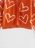 Kinted Heart Cardigan for Women Sweater Orange V-Neck Print Button långärmad tröjor Autumn Winter Casual Load Lady Tops