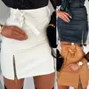 Casual Dresses Fashion Sexy High Waist PU Leather Women Elegant Skirts Sashes Zipper Pencil Mini Length Spring Autumn Winter White Black Khaki 220902