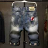 2024new verão streetwear homens rasgados jeans de verão curto moda bermuda masculino vintage buracos destruído em linha reta denim shorts278e4745627