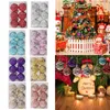 Party Decoration 1.6inch 4cm Plastic Tree Balls Christmas Pattern Glitter Hanging Large Ornaments Shatterproof Wedding Woven