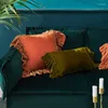 Pillow Deluxe Euro Cover Soft Decorative Case With Wrinkle Tassel For Couch Bed Rectangle Solid Color 30x50cm