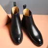 Martin boots men's European and American autumn leather leather pointed toe Chelsea shoes high top set feet