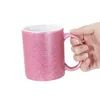 US Warehouse 11oz Sublimation Blank Ceramics Tassen Wärmeübertragung Rough rosa Glitzer Becher mit Griff DIY Kaffeewasserflasche B6