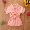 Mode Strampler Sommer Kleinkind Kinder Baby Mädchen Kleidung Werkzeug Stil Kurzarm Revers Taste Overalls Overall Outfits 20220902 E3