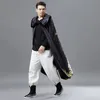 Men's Trench Coats Ethnic Winter Men Outerwear Cloak Hooded Cape Retro Pattern Costume Black Windbreakers