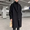 Costumes pour hommes Blazers Hommes Vestes en laine Mélanges Outwears noirs Épaississement Ulzzang Laine Bf All-Match Genou Longueur Vintage Automne Hiver Harajuku Populaire ins L220902