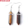 Natural Gemstones Hexagonal Pointed Dangle Earrings Reiki Chakra Silver Plated Eardrop Healing Trend Female Gift BO952