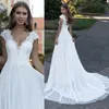 Bohemian Wedding Dress V-Neck Cap Sleeve A Line Brudklänningar Vestido de Noiva 2022 Nyaste brudklänningar