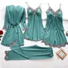 Women's Sleepwear Women Robe Suit Pajamas Nighty&Satin Kimono Bathrobe Gown Nightdress Silky Lace Sleep Set Nightwear Sexy Nightgown