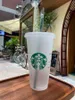 Starbucks 24oz/710ml Plastikbecher, wiederverwendbar, transparent, zum Trinken, flacher Boden, säulenförmiger Deckel, Strohhalmbecher, Bardian