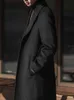 Costumes pour hommes Blazers Mauroicardi Automne Hiver Long Chaud Noir Trench-Coat Hommes Simple Boutonnage De Luxe Laine Combine Pardessus 2022 Haute Qualité Vêtements L220902