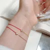 18K gold plated half rope half chain link mini red leather bracelet single diamond s925 silver 10 points diamond red rope bracele