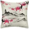 Almohada Japonés Fuji Patrón de montaña Tiro decorativo S Sofá de lino sintético Silla de oficina Sofá El Decoración Aceesories