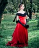 Vintage Victorian Evening Dresses Black And Red Bustle Corset A Line Prom Party Gowns Off The Shoulder V-neck 1880s Gothic Halloween Dress 2023 Robe De Soriee