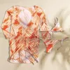 Women's Swimwear Bikini Suit Tie Dyed Mesh Three Piece Swimsuit Sexy Female Fashionable Elegant Beach