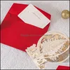 Greeting Cards 3D Up Christmas Greeting Card Laser Cut Merry Deer Santa Red Gold Cards With Envelope 10 Pieces Per Lot226H Drop Deliv Dhk04