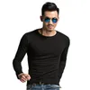 T-shirt da uomo Uomo Primavera Autunno Comfort T-shirt da uomo manica lunga O-collo T-shirt in poliestere solido Uomo Colore classico All-match Rosso Blu Nero 220902