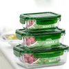 Dinnerware Sets Glass Crisper 3pcs Lunch Box With Lid Bento Refrigerator Bowl Preservation Container