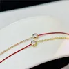 Braccialetto in pelle rossa a mezza catena placcato oro 18 carati a mezza corda con diamante singolo in argento s925 Bracciale a corda rossa con diamante a 10 punti