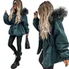 Womens Down Parkas Automne Hiver Femmes Parkas High Street Style Long Slim Col De Fourrure Épais À La Mode Surmonter Couleur Unie Capuche Manteau Veste 220902