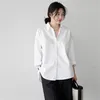 Autumn Korean Chic Style Cotton White Shirt Office Lady Basic Solid Blue Women Loose Side Split Casual Long Sleeve Tops