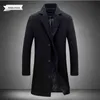 Ternos masculinos Blazers Autumn e Winter Long Cotton Jacket New Wool Blend Pure Color Business Fashion Moda Mass Slim Windbreaker L220902