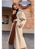 Women's Wool Women's & Blends Women Elegant Winter Overcoat Long Woolen Coat With Belt Slim Jacket Outerwear Female Abrigos Mujer