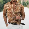 Camicie casual da uomo Autunno barocco per uomo Camicia sociale di lusso a maniche lunghe 3D con scollo a V Top oversize Tees Homme Abbigliamento