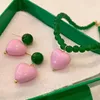 Stud Earrings Vintage Big Heart Necklace Set For Women Girls Stereoscopic Love Imitation Pearl Chain Party Travel Jewelry Gifts