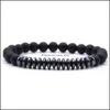 Beaded Strands 10pc/Set Black Men 8mm Beads Armband Set For Women Healing Energy Armband Handgjorda smycken Drop Delive DHSeller2010 DHV3W