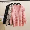 Malhas shits tees outono inverno cardigan harajuku sweater quente moda malha casual v peco de pescoço preguiçosos cortes rosa preguiçosos 220902