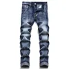 2022 Autumn Slim Fit Stretch Heren Print jeans blauw magere spijkerbroeken slijpende witte katoenen broek mid-taist pantalones