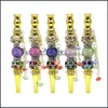 Smoking Pipes Metal Straight Hookah Shisha Inlay Beads Rhinestone Pendant Cigarette Holder Mti Color Nozzle Plated Gold Smoking Pipes Dhlhz