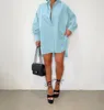 Robes décontractées femmes droite Mini chemise robe à manches longues bouton vers le bas col rabattu automne printemps vêtements solide Streetwear