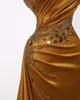 2022 Arabic Aso Ebi Gold Luxurious Prom Dresses Beaded Crystals Sheath Evening Formal Party Second Reception Birthday Engagement Gowns Dress ZJ730