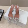 Amina Muaddi Begum Crystal-Embellished Buckle PVC Pumps Sandals Luxury Designers Dress Shoe本物の牛ひもsole9.5cm女性Sパーティーシューズファクトリーフットウェア