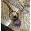 Collane con ciondolo NM35250 Collana di cristallo grezzo di Boemia con ametista curativa, regalo di gioielli con pietre portafortuna di febbraio