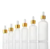 Bouteille en verre d'huile essentielle givrée 30ml Pack Press Lotion Flacons compte-gouttes-Parfum Cosmétique Voyage Facile à transporter Bouteilles de sous-emballage SN4841