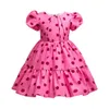 여름 소녀면 캐주얼 드레스 퍼프 슬리브 폴카 도트 로즈 레드 계층 드레스 2 ~ 10 년 어린이 옷 Q0716250W