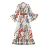 2022 Autumn V Neck Ruffle Dress Multicolor Paisley Print Long Sleeve Belted Long Maxi Dresses 22G262358D